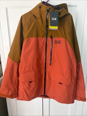 Mountain Hardwear Men’s Two-Tone Rust Orange and Brown Hooded Puffer